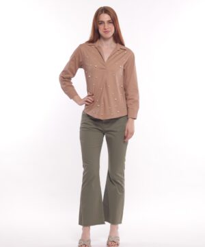 MIMÌ MUÀ Firenze LSAM-2743 Pantalone flare verde in gabardina