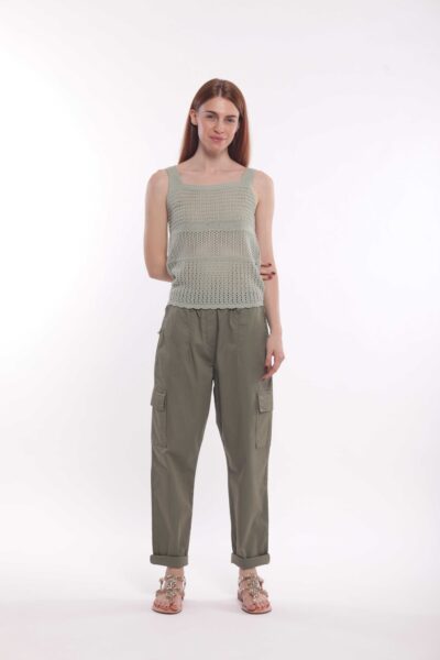 MIMÌ MUÀ Firenze LSAM-2746 Pantalone cargo verde in gabardina