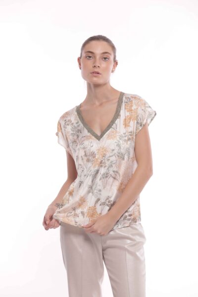 MIMÌ MUÀ Firenze MSAM-1825 Blusa fantasia foliage cammello