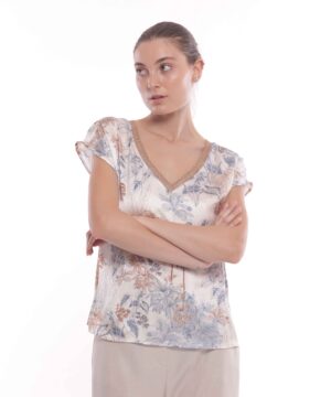 MIMÌ MUÀ Firenze MSAM-1825 Blusa fantasia foliage azzurro