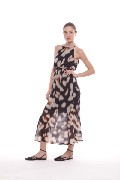 MIMÌ MUÀ Firenze MSAM-4413 Abito lungo nero fantasia fiore