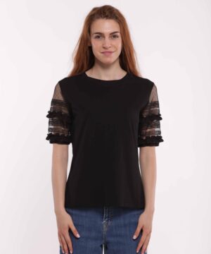 MIMÌ MUÀ Firenze SFAM-1792 T-shirt nero maniche trasparenti