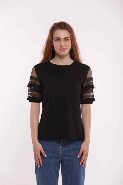 MIMÌ MUÀ Firenze SFAM-1792 T-shirt nero maniche trasparenti
