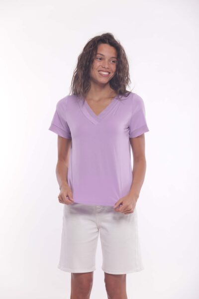 MIMÌ MUÀ Firenze SFAM-1795 T-shirt lilla con dettagli georgette