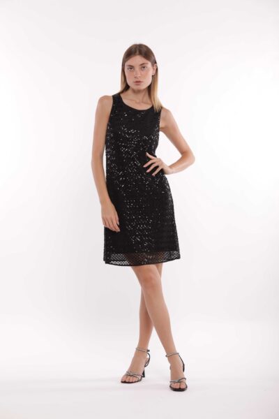 MIMÌ MUÀ Firenze SFAM-4433 Abito corto nero trama paillettes