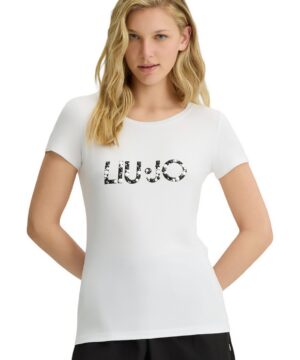 LIU JO VA5156JS360 T-shirt ecosostenibile bianco con logo perle