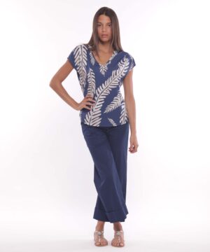 MIMÌ MUÀ Firenze ESAM-2729 Pantalone palazzo gabardina blu