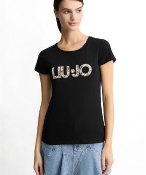 LIU JO VA5154JS003 T-shirt ecosostenibile nero logo animalier