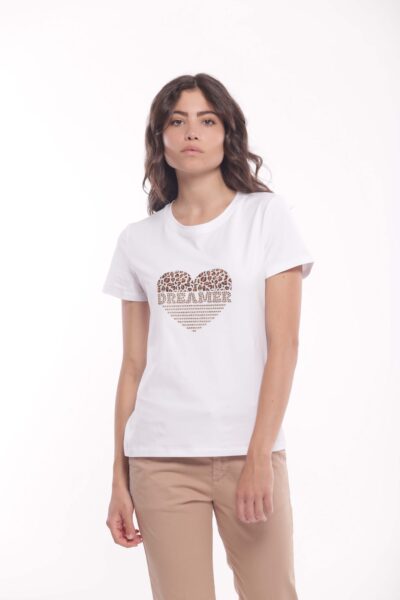 MIMÌ MUÀ Firenze SFAM-1766 T-shirt bianco cammello "Dreamer"
