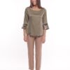 Pantalone dritto da donna color cammello Mimì Muà Firenze in tessuto ecosostenibile Tencel, con tasche laterali ed elastico in vita