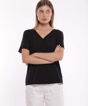 MIMÌ MUÀ Firenze SFAM-1795 T-shirt nero con dettagli georgette