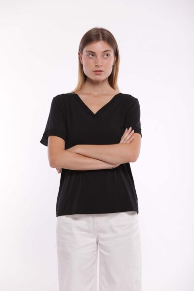 MIMÌ MUÀ Firenze SFAM-1795 T-shirt nero con dettagli georgette
