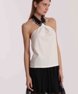 MIMÌ MUÀ Firenze MSAN-1910 Top bianco con colletto strass