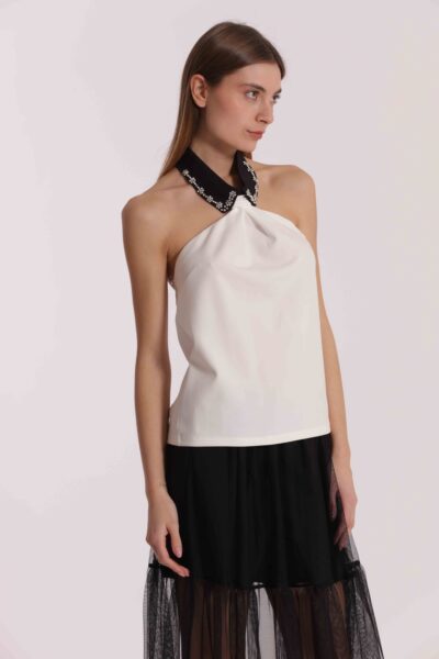 MIMÌ MUÀ Firenze MSAN-1910 Top bianco con colletto strass