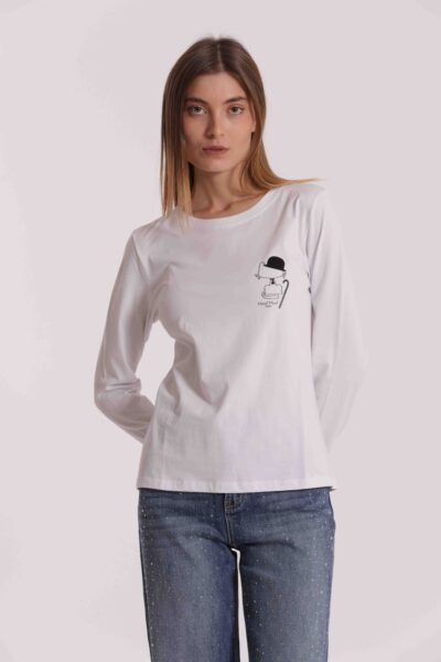 MIMÌ MUÀ Firenze SFAN-1864 T-shirt bianco gatto Chaplin