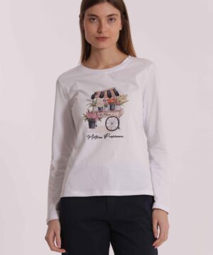 MIMÌ MUÀ Firenze SFAN-1869 T-shirt bianco stampa fiori