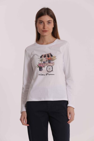 MIMÌ MUÀ Firenze SFAN-1869 T-shirt bianco stampa fiori