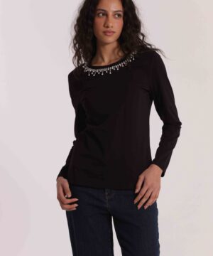 MIMÌ MUÀ Firenze SFAN-1875 T-shirt nero colletto decorato