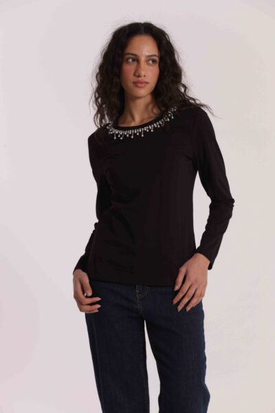 MIMÌ MUÀ Firenze SFAN-1875 T-shirt nero colletto decorato