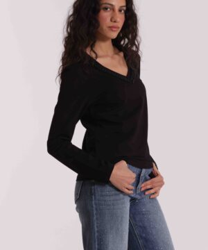 MIMÌ MUÀ Firenze SFAN-1876 T-shirt nero scollo di perle