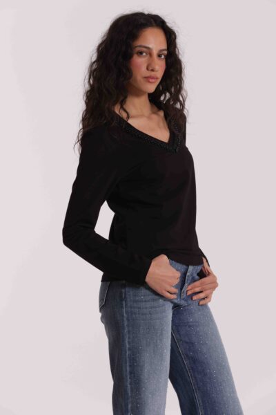MIMÌ MUÀ Firenze SFAN-1876 T-shirt nero scollo di perle