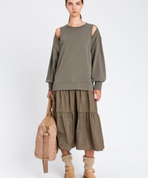 TWINSET 252LI2GEE Abito lungo verde felpa e taffetà