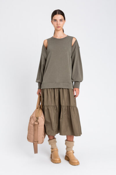 TWINSET 252LI2GEE Abito lungo verde felpa e taffetà