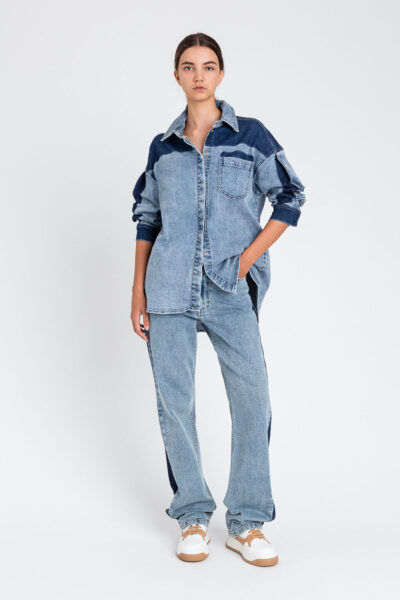 TWINSET 252LI2HAA Camicia blu in jeans bicolore
