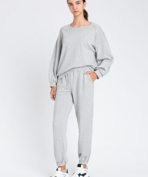 TWINSET 252LI2MCC Felpa grigio con catene di strass e perle