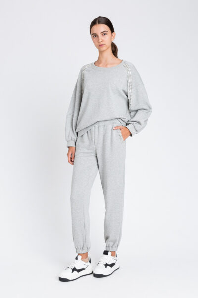 TWINSET 252LI2MCC Felpa grigio con catene di strass e perle