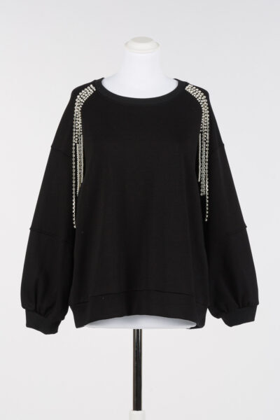 TWINSET 252LI2MCC Felpa nero con catene di strass e perle