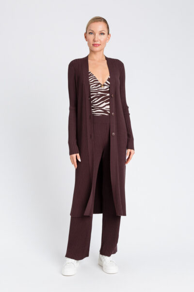 TWINSET 252LI3CEE Cardigan lungo marrone a costine