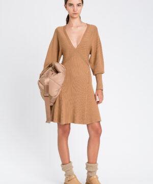 TWINSET 252LI3FAA Abito cammello in maglia con godet