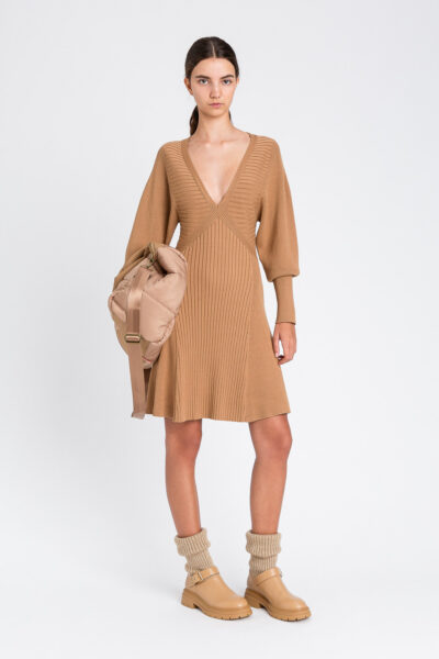 TWINSET 252LI3FAA Abito cammello in maglia con godet