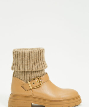 TWINSET 252LIP010 Stivaletti cammello con inserto in maglia