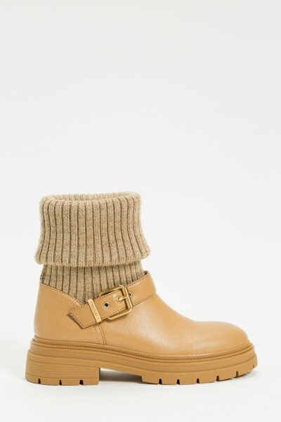 TWINSET 252LIP010 Stivaletti cammello con inserto in maglia