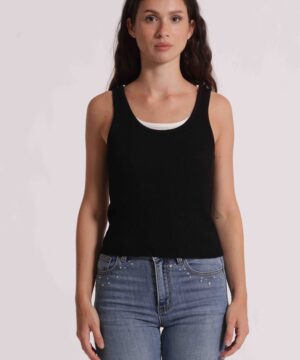 Alternative view of Top in Maglia Stretch Mimì Muà Firenze Doppio Scollo – Nero/Panna