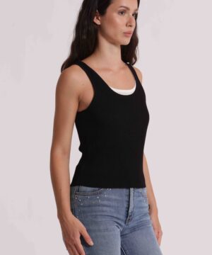 Top in Maglia Stretch Mimì Muà Firenze Doppio Scollo – Nero/Panna - immagine 5