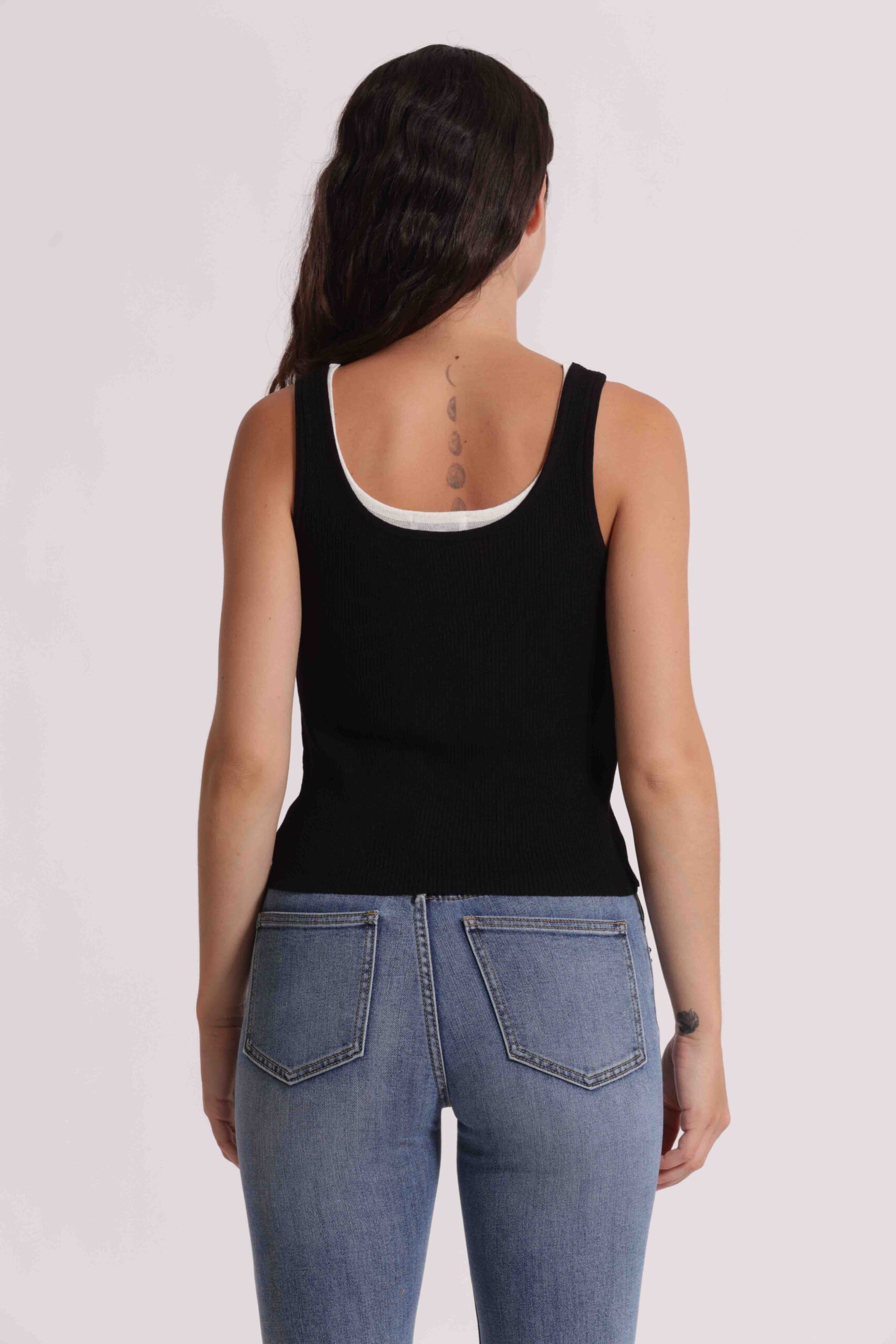 Top in Maglia Stretch Mimì Muà Firenze Doppio Scollo – Nero/Panna - immagine 7