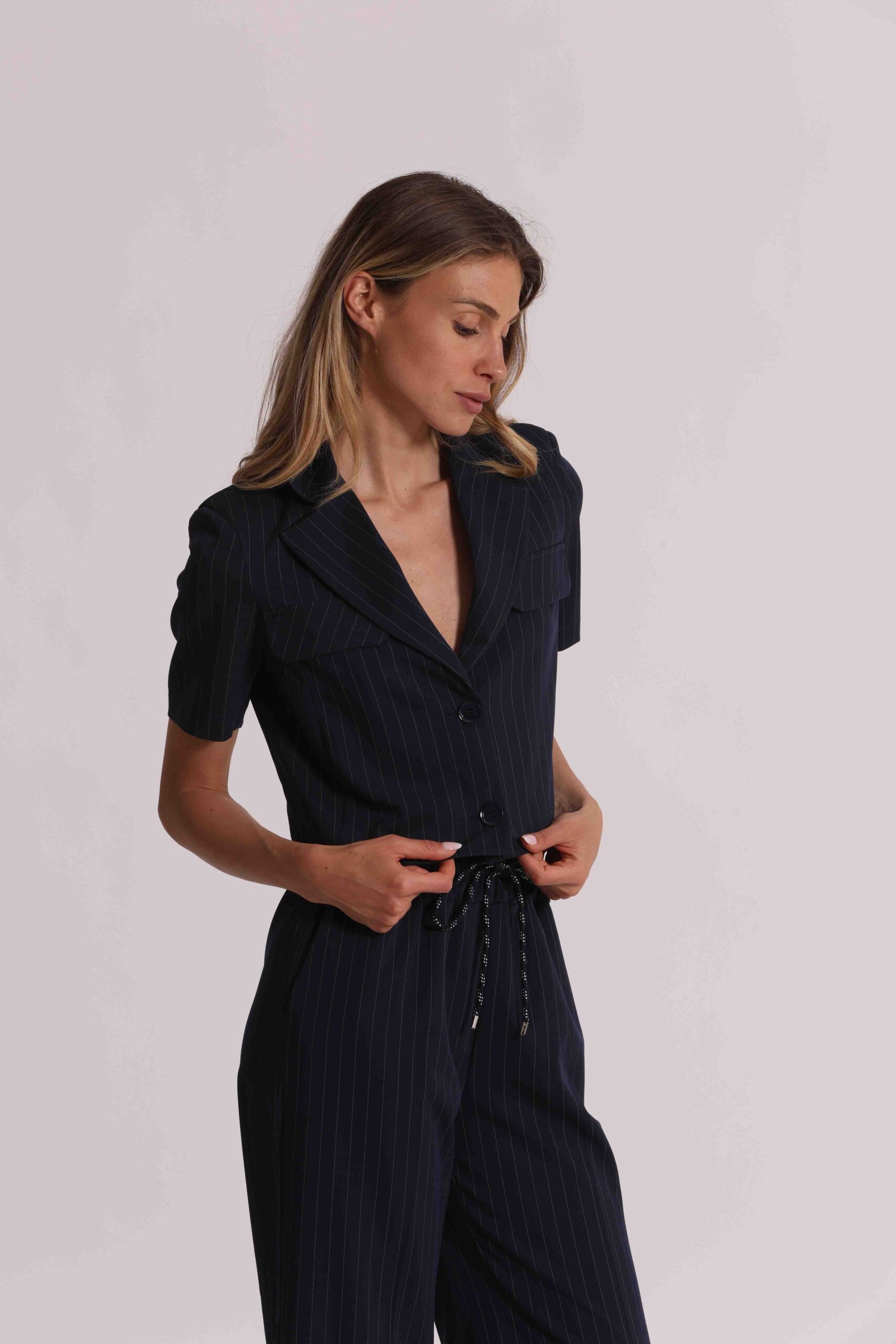 Giacca Cropped Gessata Mimì Muà Firenze – Blu - immagine 5