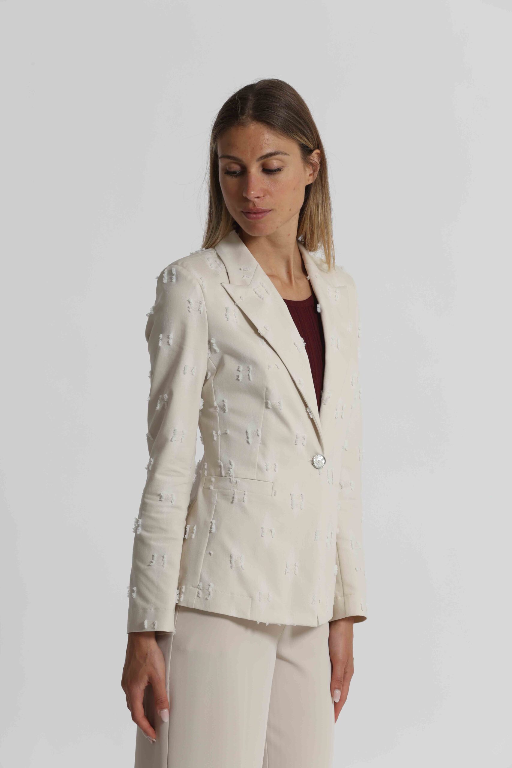 Giacca Blazer Mimì Muà Firenze in Denim Effetto Strappato – Beige - immagine 4