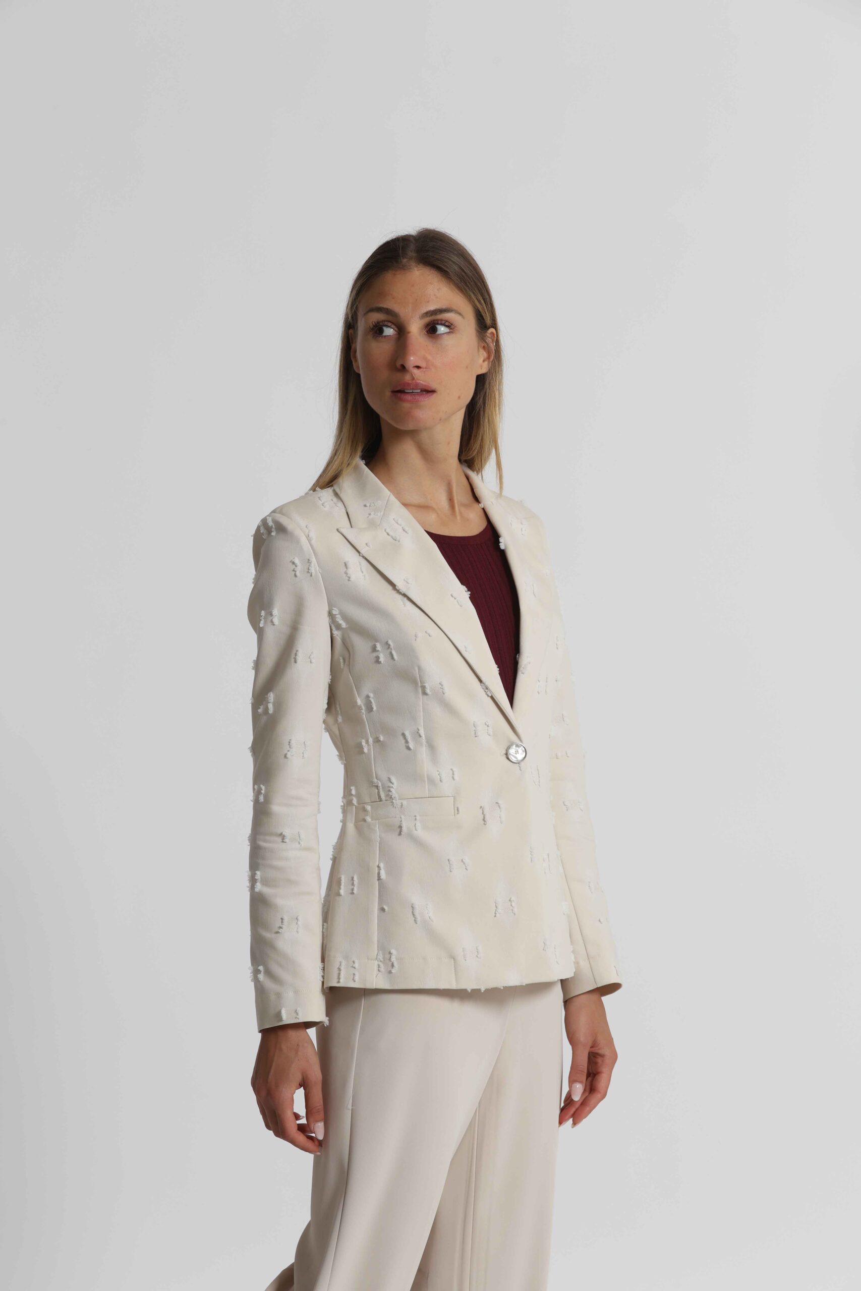 Giacca Blazer Mimì Muà Firenze in Denim Effetto Strappato – Beige - immagine 7