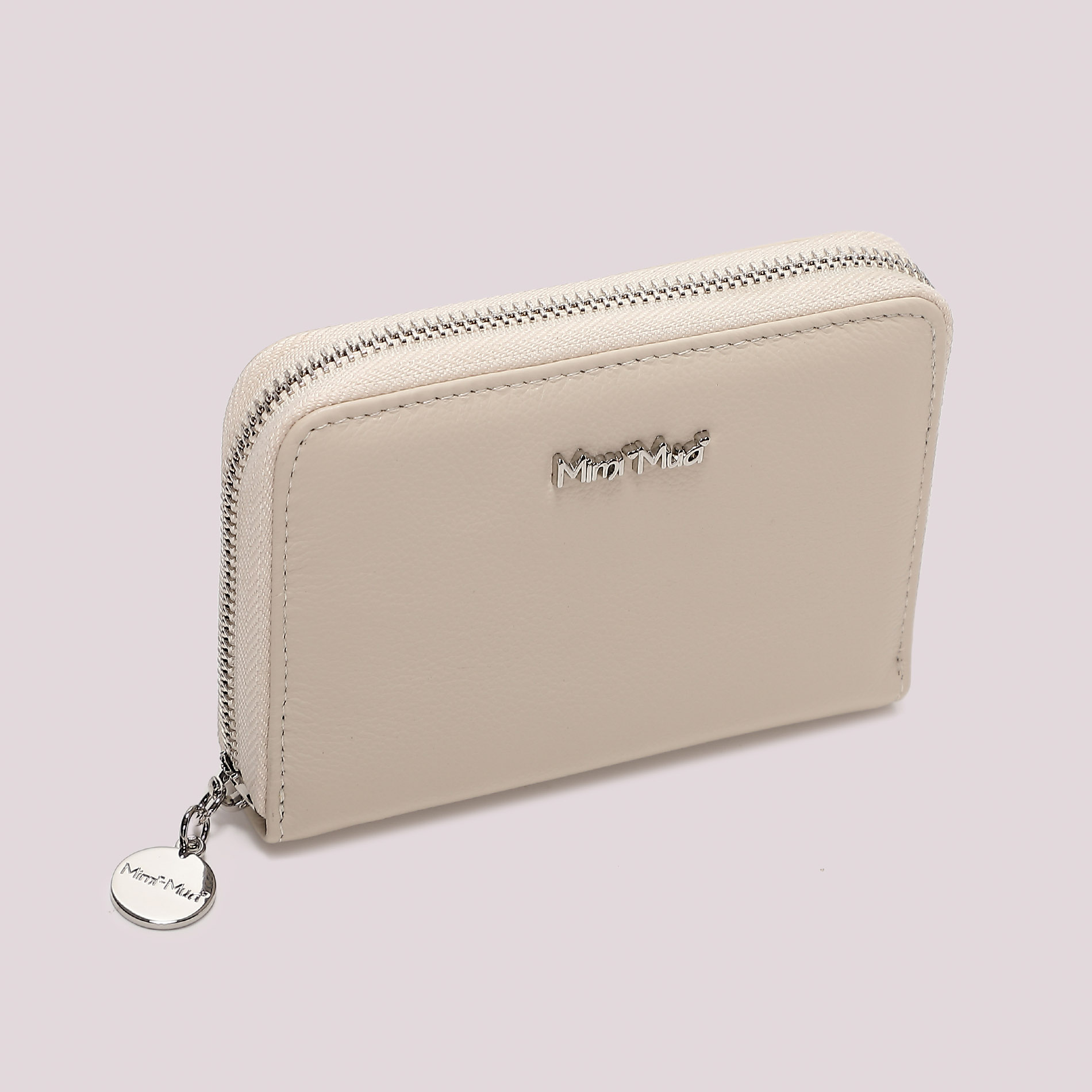Portafoglio Medio in Vera Pelle con Zip e Finiture Silver – Panna – Mimì Muà Firenze - immagine 2