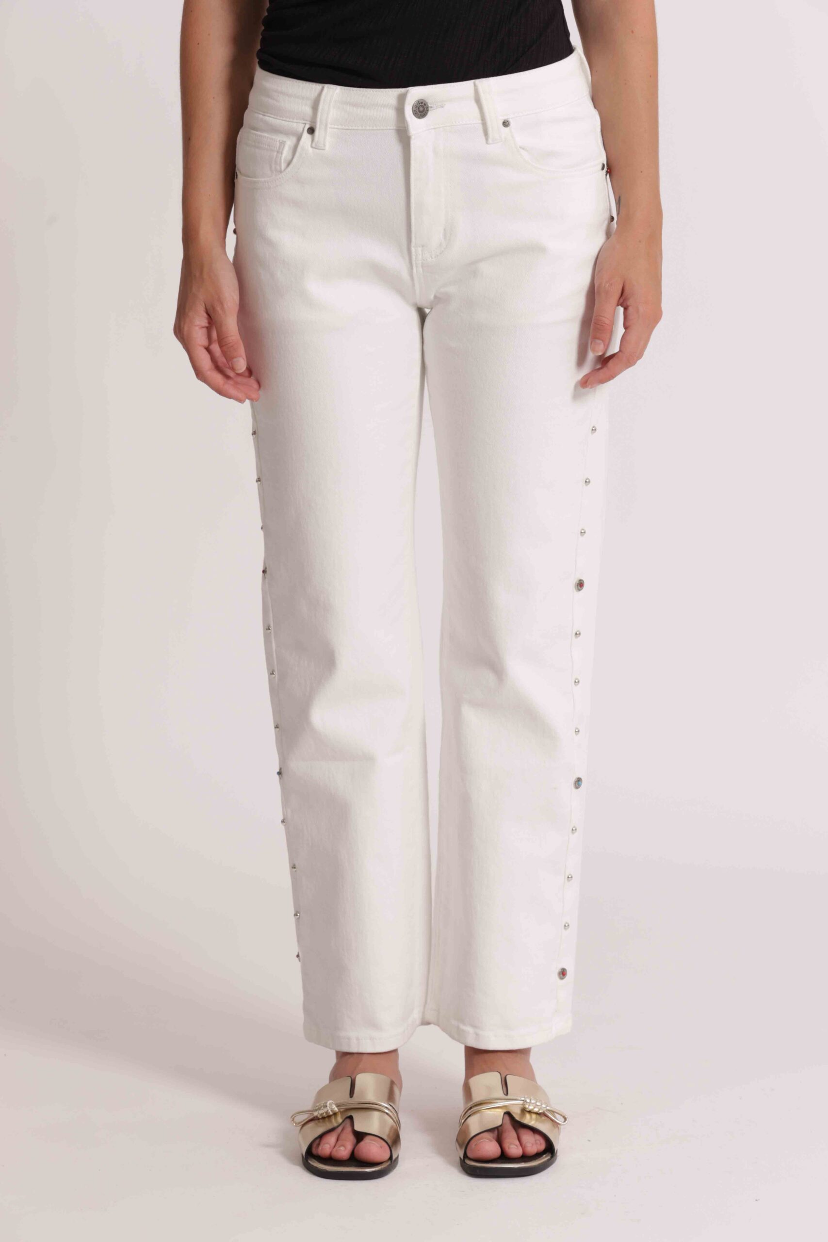 Jeans a Sigaretta Mimì Muà Firenze con Borchie Laterali – Bianco - immagine 2
