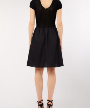 Abito Midi Liu Jo Better in Maglia Crochet e Popeline – Nero - immagine 3