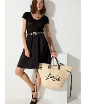 Abito Midi Liu Jo Better in Maglia Crochet e Popeline – Nero - immagine 4