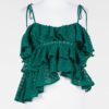 Top asimmetrico verde Light Emerald Twinset in jersey effetto crochet pizzo jacquard con balze e laccetti con perle dorate