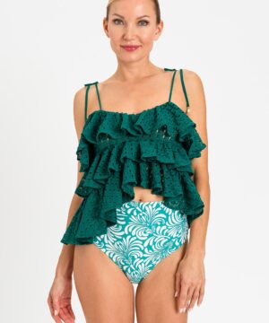 Top Asimmetrico Twinset in Pizzo Jacquard Crochet con Balze e Perle – Light Emerald - immagine 3