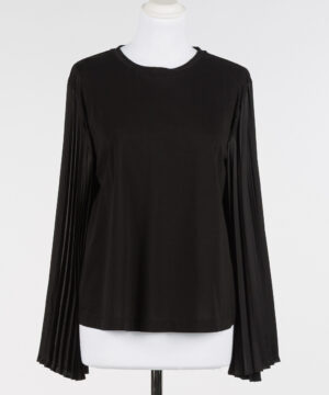 Twinset – Blusa "Nera" in Maglia di Cotone con Maniche Plissettate Svasate in Georgette - immagine 4