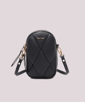 Borsa a tracolla portacellulare da donna marchio Mimì Muà Firenze colore blu in ecopelle trapuntata a losanghe con logo dorato su Origami Store